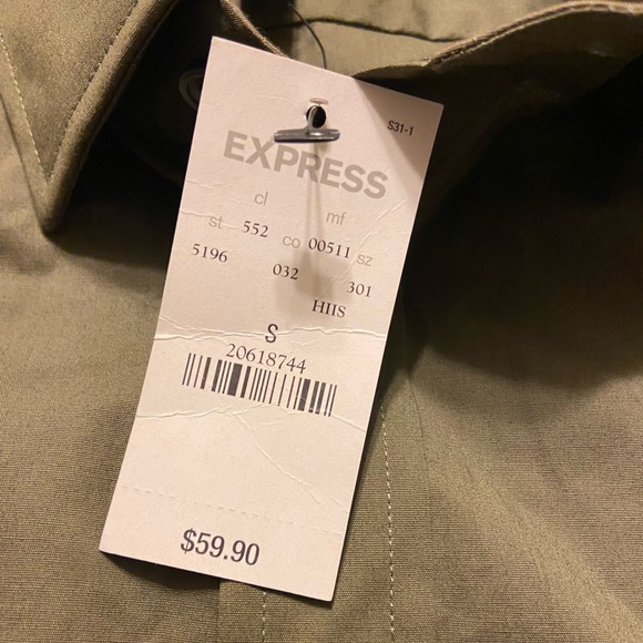NWT! EXPRESS fitted MK2 olive button up shirt Small 14-14.5” stretch cotton - Picture 2 of 11